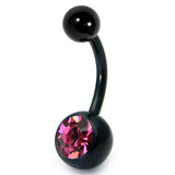 Black Steel Jewelled Belly Bars - SKU 12575