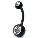 Black Steel Double Jewelled Belly Bars - SKU 12586