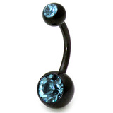 Black Steel Double Jewelled Belly Bars - SKU 12587