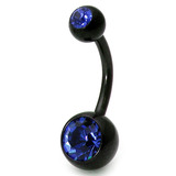 Black Steel Double Jewelled Belly Bars - SKU 12590