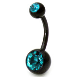 Black Steel Double Jewelled Belly Bars - SKU 12591