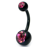 Black Steel Double Jewelled Belly Bars - SKU 12593