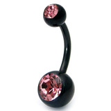 Black Steel Double Jewelled Belly Bars - SKU 12596