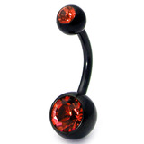 Black Steel Double Jewelled Belly Bars - SKU 12600