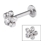 Steel Labret with Steel Jewelled Flower 1.2mm - SKU 34017