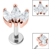 Titanium Internally Threaded Labrets 1.2mm - Steel Claw Set 3 CZ Jewel Marquise Fan - SKU 36327