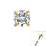 Gold Titanium Claw Set Round CZ Jewel for Internal Thread shafts in 1.2mm - SKU 36687