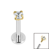 Titanium Internally Threaded Labrets 1.2mm - Gold Titanium Claw Set Round CZ Jewel - SKU 36693