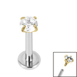 Titanium Internally Threaded Labrets 1.2mm - Gold Titanium Claw Set Round CZ Jewel - SKU 36696