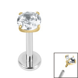 Titanium Internally Threaded Labrets 1.2mm - Gold Titanium Claw Set Round CZ Jewel - SKU 36699