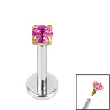 Titanium Internally Threaded Labrets 1.2mm - Gold Titanium Claw Set Round CZ Jewel - SKU 36704