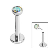 Titanium Threadless Labrets - Titanium (Bend-fit) Bezel Set Jewelled Balls 1.0mm Gauge - SKU 37132