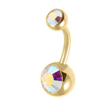 Gold Titanium Double Jewelled Belly Bars - SKU 38143