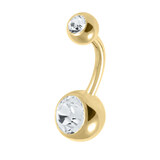 Gold Titanium Double Jewelled Belly Bars - SKU 38144