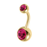 Gold Titanium Double Jewelled Belly Bars - SKU 38145