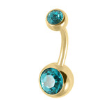 Gold Titanium Double Jewelled Belly Bars - SKU 38152