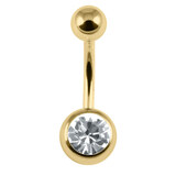 Gold Steel Single Jewelled Belly Bar - SKU 38328