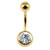 Gold Steel Single Jewelled Belly Bar - SKU 38328