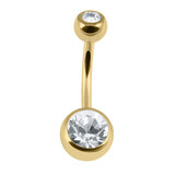 Gold Steel Double Jewelled Belly Bar - SKU 38329