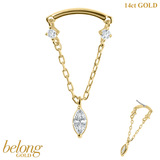 belong Solid 14ct Gold Threadless (Bend fit) Marquise Jewelled Loop Chain Bar - SKU 40451