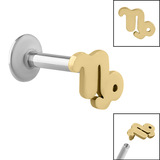 Titanium Internally Threaded Labrets 1.2mm - Gold Steel Zodiac Signs - SKU 40618