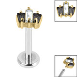 Titanium Internally Threaded Labrets 1.2mm - Gold Steel Claw Set CZ 3 Jewelled Baguette Fan - SKU 66686