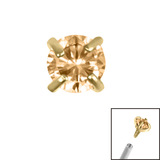 Gold Titanium Claw Set Round CZ Jewel for Internal Thread shafts in 1.2mm - SKU 66776