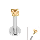 Titanium Internally Threaded Labrets 1.2mm - Gold Titanium Claw Set Round CZ Jewel - SKU 66779