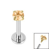 Titanium Internally Threaded Labrets 1.2mm - Gold Titanium Claw Set Round CZ Jewel - SKU 66783