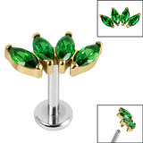 Titanium Internally Threaded Labrets 1.2mm - Gold Plated Titanium Claw Set 4 CZ Jewel Marquise Fan - SKU 67366