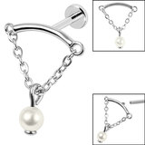 Titanium Internally Threaded Labrets 1.2mm - Steel Concealed Dangle Chain and Pearl Ball - SKU 67919