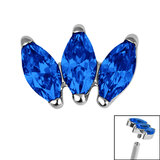 Titanium Claw Set 3 CZ Jewel Marquise Fan for Internal Thread shafts in 1.2mm - SKU 67943