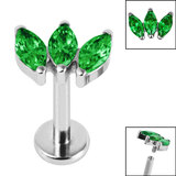 Titanium Internally Threaded Labrets 1.2mm - Titanium Claw Set 3 CZ Jewel Marquise Fan - SKU 67950