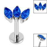 Titanium Internally Threaded Labrets 1.2mm - Titanium Claw Set 3 CZ Jewel Marquise Fan - SKU 67956