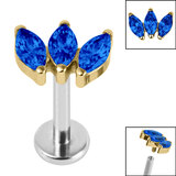 Titanium Internally Threaded Labrets 1.2mm - Gold Titanium Claw Set 3 CZ Jewel Marquise Fan - SKU 67959