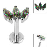 Titanium Internally Threaded Labrets 1.2mm - Titanium Claw Set 3 CZ Jewel Marquise Fan - SKU 67962