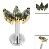 Titanium Internally Threaded Labrets 1.2mm - Gold Titanium Claw Set 3 CZ Jewel Marquise Fan - SKU 67965