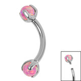 Titanium Internally Threaded Micro Curved Bar with Claw Set Opal Ball 1.2mm - SKU 67971