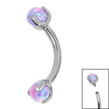 Titanium Internally Threaded Micro Curved Bar with Claw Set Opal Ball 1.2mm - SKU 67977