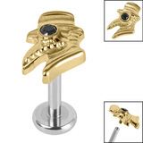 Titanium Internally Threaded Labrets 1.2mm - Titanium Jewelled Plague Doctor - SKU 68027