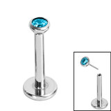 Titanium Threadless Labrets - Titanium (Bend-fit) Bezel Set Jewelled Balls 0.8mm Gauge - SKU 68324