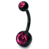 Black Titanium Double Jewelled Belly Bars - SKU 6851