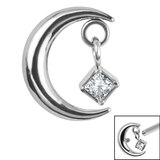 Titanium Crescent Moon and Dangle Jewel Top for Internal Thread shafts in 1.2mm - SKU 68595