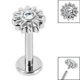 Titanium Internally Threaded Labrets 1.2mm - Steel Bezel Set Jewelled Sunflower - SKU 68714