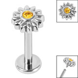 Titanium Internally Threaded Labrets 1.2mm - Steel Bezel Set Jewelled Sunflower - SKU 68727