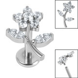 Titanium Internally Threaded Labrets 1.2mm - Titanium Claw Set Jewelled Blossom Flower - SKU 68740