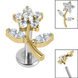 Titanium Internally Threaded Labrets 1.2mm - Titanium Claw Set Jewelled Blossom Flower - SKU 68746