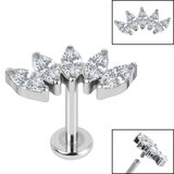 Titanium Internally Threaded Labrets 1.2mm - Titanium Claw Set 5 CZ Jewel Marquise Fan - SKU 68784