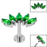 Titanium Internally Threaded Labrets 1.2mm - Titanium Claw Set 5 CZ Jewel Marquise Fan - SKU 68790