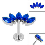 Titanium Internally Threaded Labrets 1.2mm - Titanium Claw Set 5 CZ Jewel Marquise Fan - SKU 68796